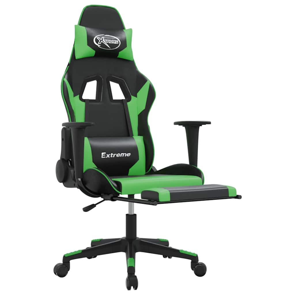Vidaxl Massage Gaming Chair With Footrest, Black-Green, Eco-Leather