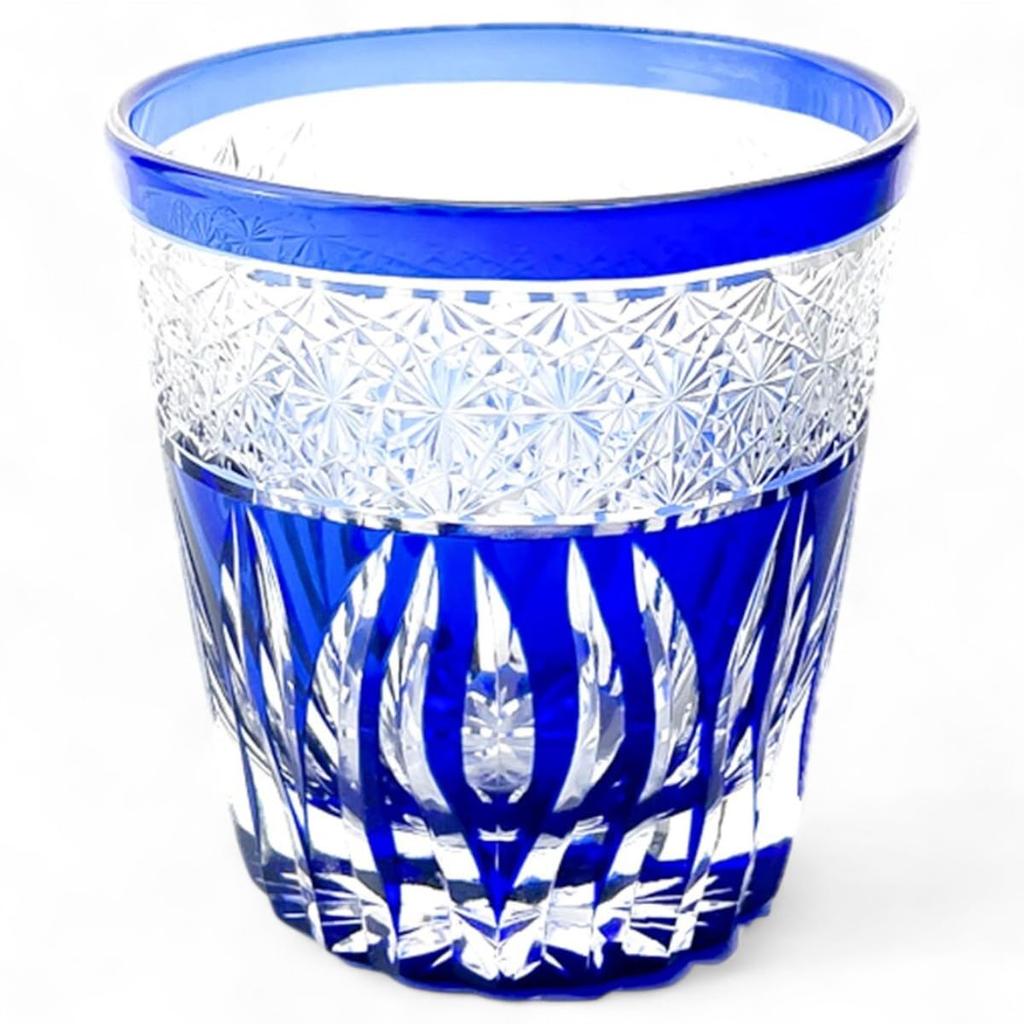 Mizukage Kiriko Glass Saika Current Model J-kitchens Cup, 85xH90mm, 260cc, Blue, Bisho,