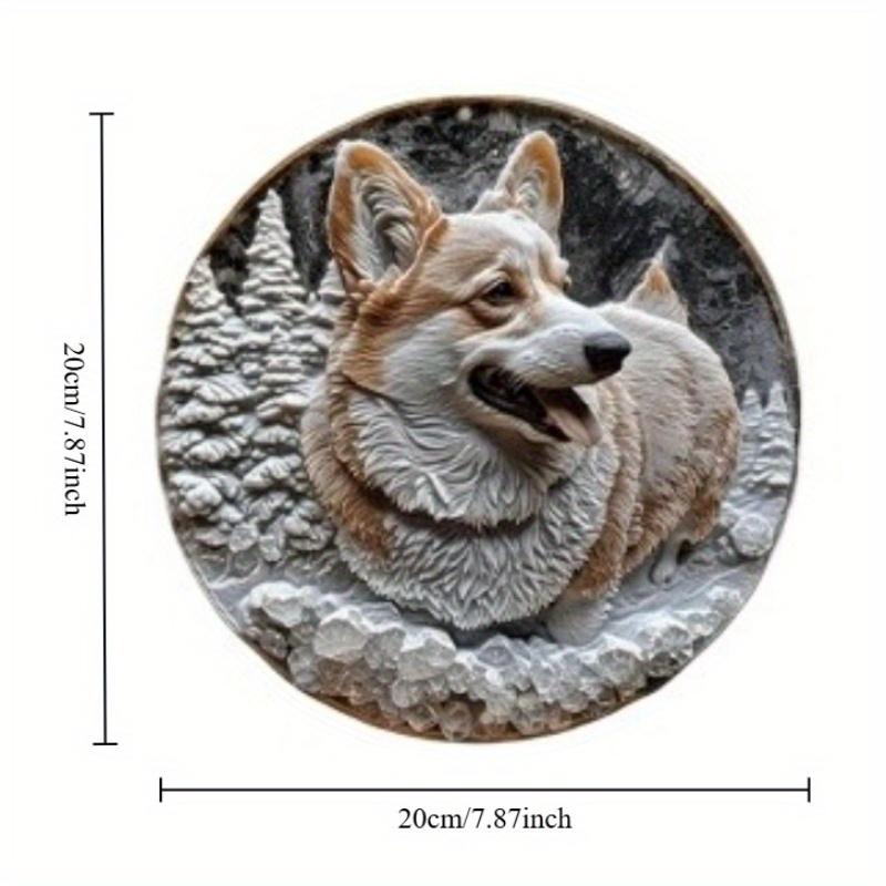 

2d Flat 20*20cm, Pembroke Welsh Corgi Wooden Garden Sign, Spring Pet Lover s Round Wreath Decor, Faux Ice Sculpture Design for Windows 20x20cm