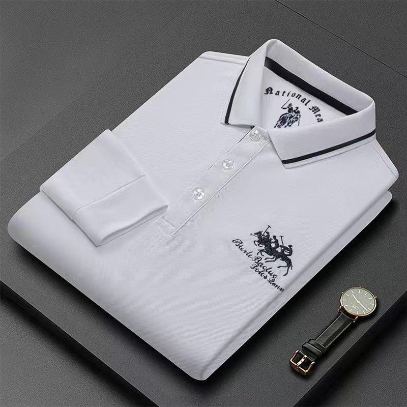 Men's Long Sleeve Embroidered Polo Shirt - Autumn/Winter Collection for Young and Middle-Aged