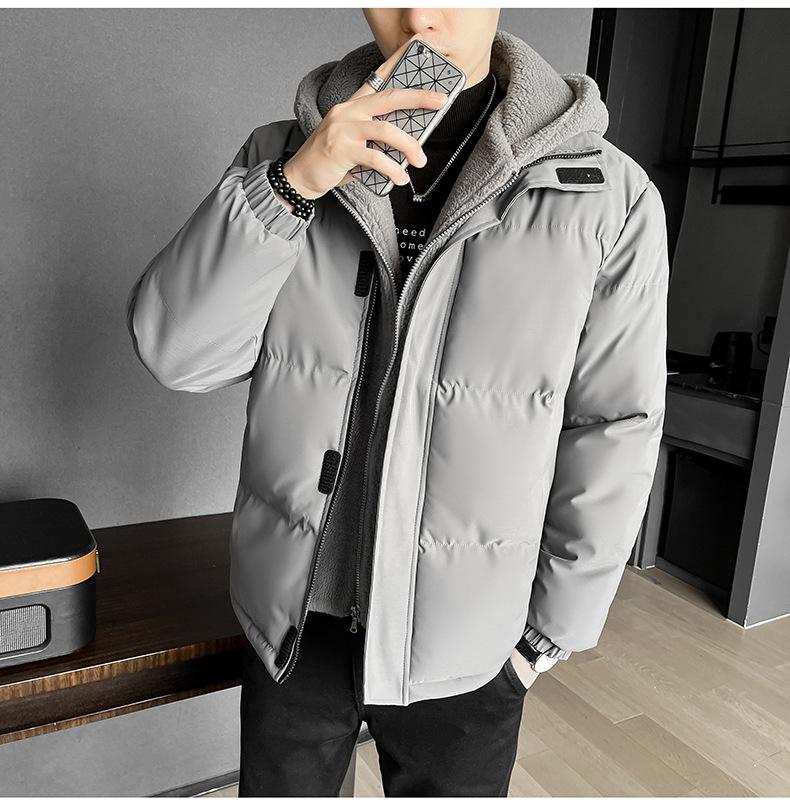 Big Yards of Men's Clothing False Two Pieces of Cotton Clothing Men's Winter Loose Thickened Rocker Velvet Cotton Jacket Hooded Cotton Coat