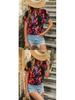 Women's Colorful Floral Print V-Neck Short-Sleeve Top - Summer Fashion