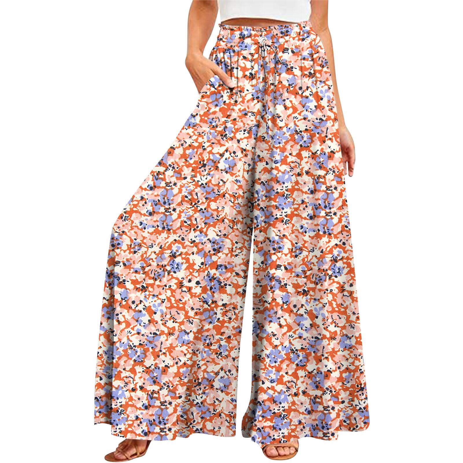 

Жіночі літні широкі брюки з високою талією і кишенями Модні повсякденні повсякденні пляжні штани з богемним принтом L