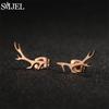 SMJEL Minimalist Silver Color Deer Horn Earrings Women Christmas Jewelry Cute Elk Antler Ear Studs Unique Tree Branch Earings