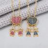Heart Family Necklace with Colorful Zircon Boy Girl Double Pendant - Luxury Niche Design