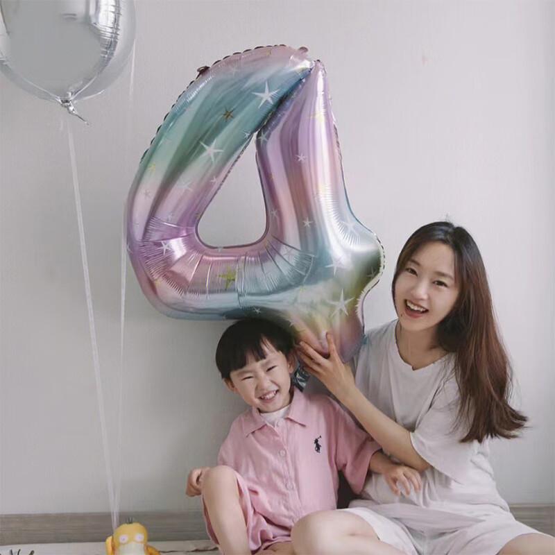 Gongxun First Birthday Star Gradient Aluminum Foil Number Balloon Baby Photo Background Outdoor Scene Decoration 1