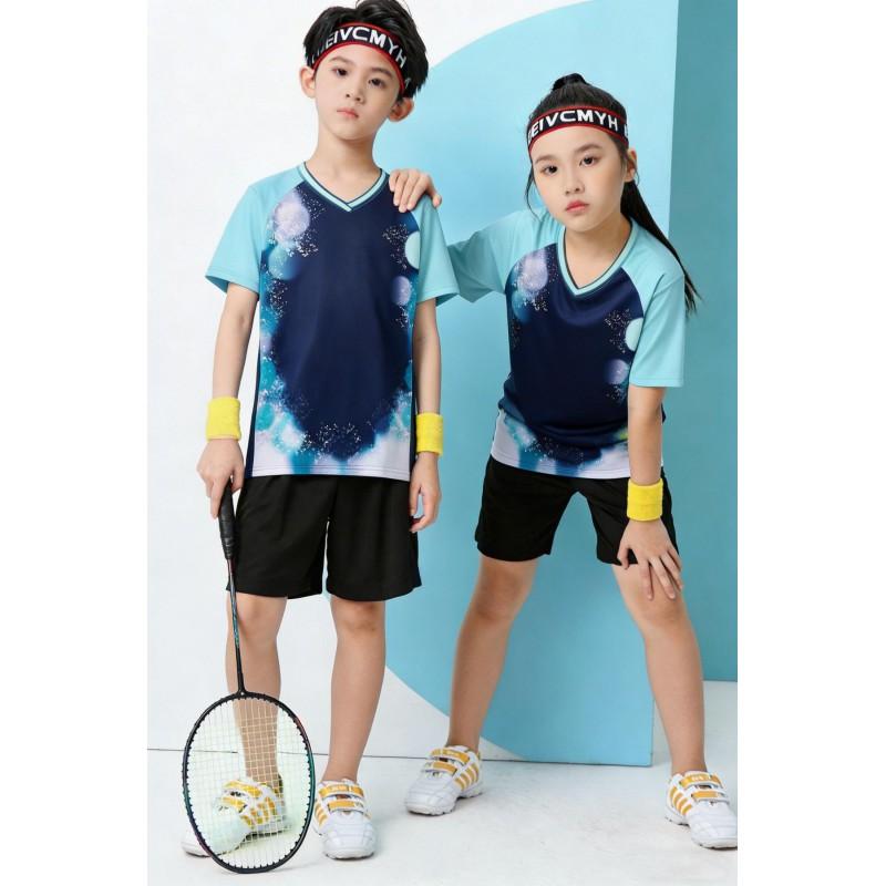 Kids Quick-Dry Badminton Set Short Sleeve Sport Jersey Unisex Tennis Volleyball Training Outfit