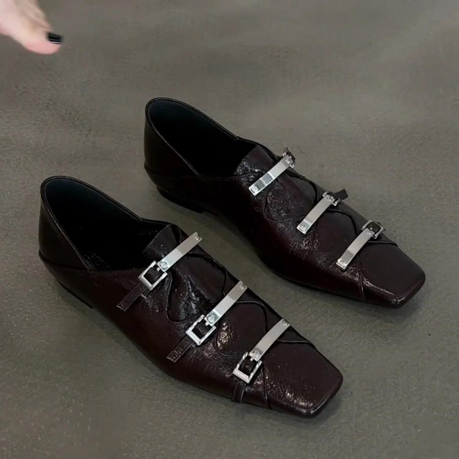 Ретро Балетки в Французском Стиле из Кожзаменителя с Металлической Пряжкой Женские Слипоны Мэри Джейн Обувь на Низком Каблуке Чехол для Ног 35 чёрный 5470₽