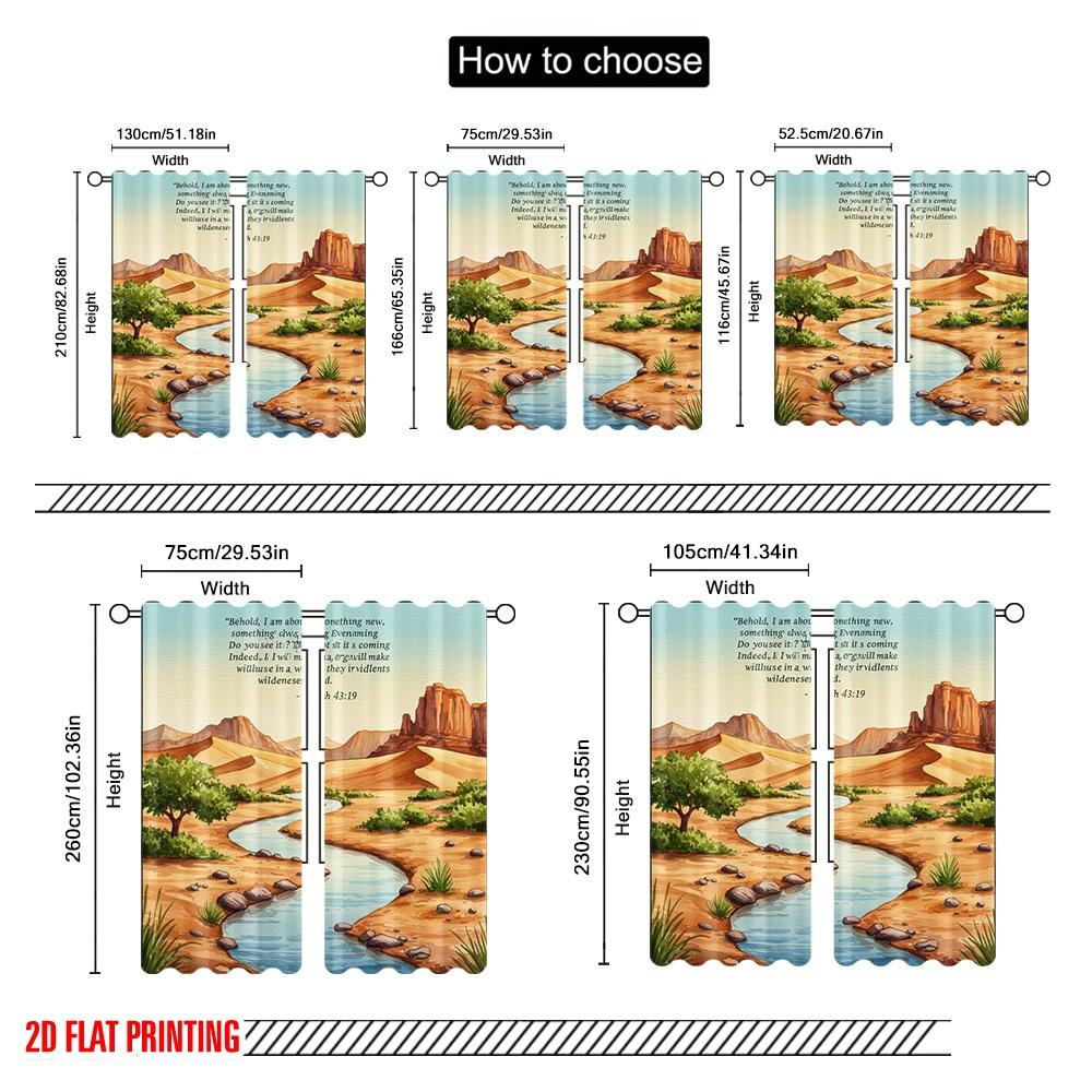 2pcs 2D flat printing Drapes Desert Oasis Streams Isaiah Polyester Without Electricity Birthday Party Perfect for Holiday Party