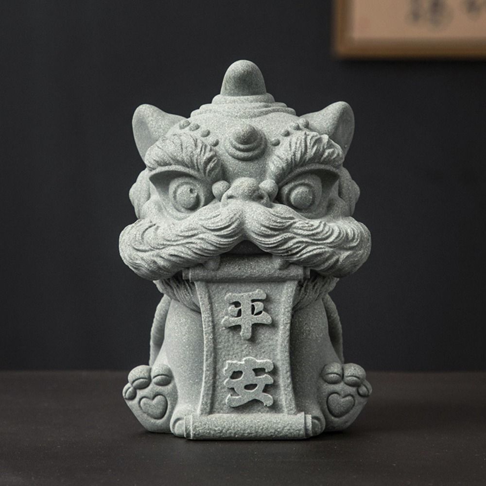Artwork Awakening Lion Ornament 3D Lion Mascot Statue Cute Chinese Stone Lion Ornament Tea Pet