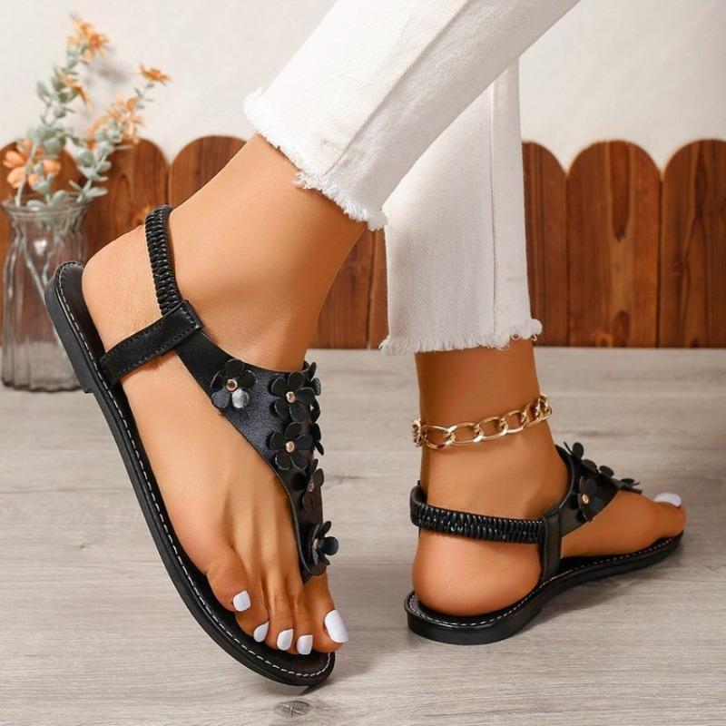 Women's Bohemian Toe Post Flat Sandals, Floral Summer Slip-On Shoes