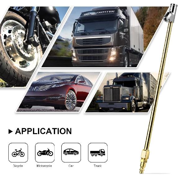 2-Way Connection 13.8" Extended Air Chuck Set, 1/4 in FNPT Straight Foot Dual Head Tire Inflate Chuck with Standard Brass Quick Plug, Tire Air