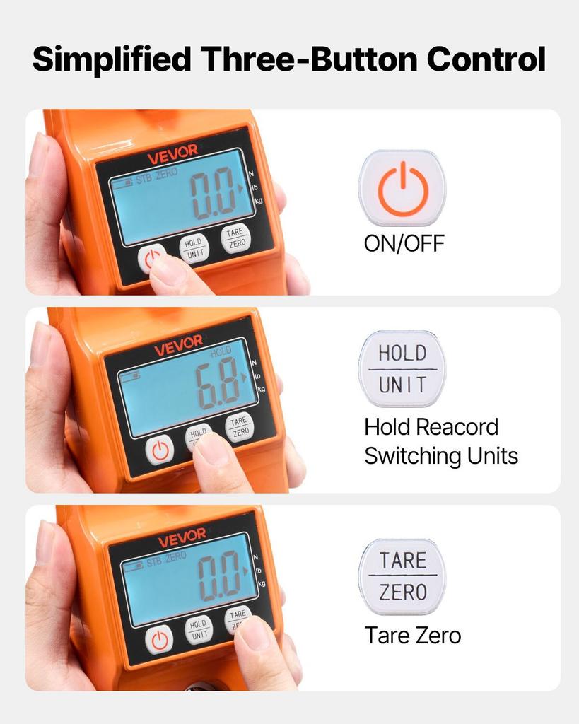 Digital Crane Scale, 880 lbs/400 kg Max Capacity, Handheld Hanging Scale with Cast Aluminum Case & LCD Display, 100 g Division & 3 Unit Switch,