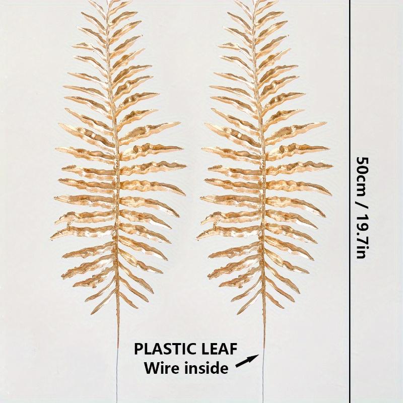 Gold Artificial Leaf Sticks Fake Plants Golden Plastic Leaf Fake Rose Leaves Faux Plant Bushes Artificial Plants for Indoor Outdoor Home