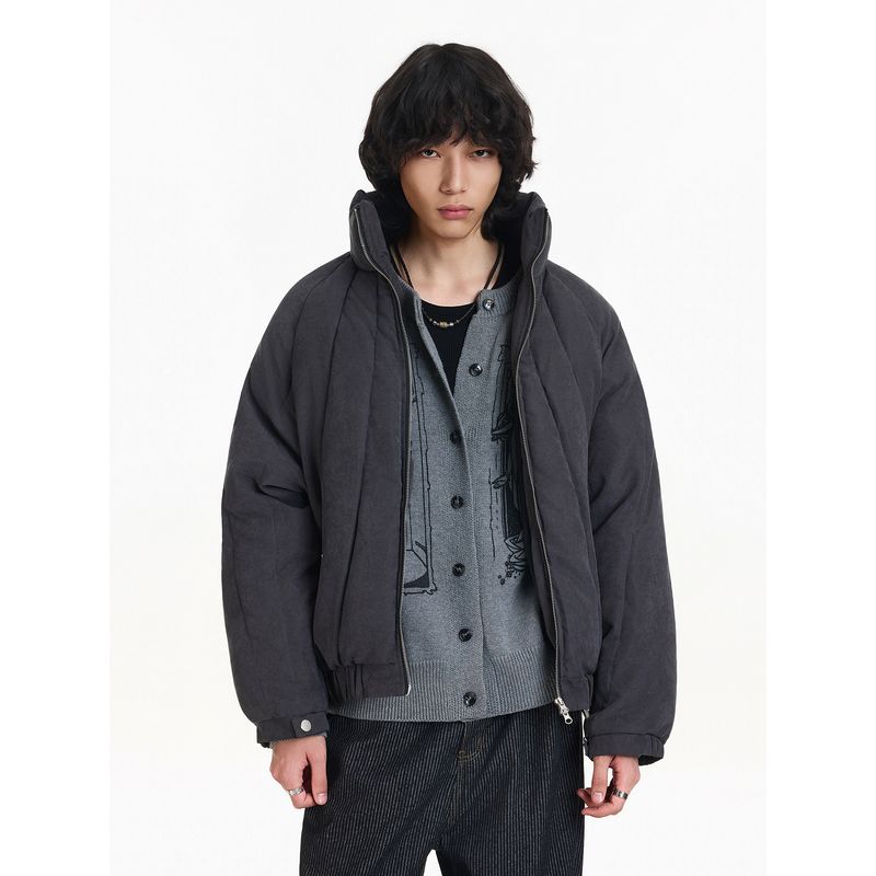 Blaexit Matte Brushed High-End Quilted Short Cotton Jacket Winter Coat Men's Fleece-Lined Thickened Puffer Jacket