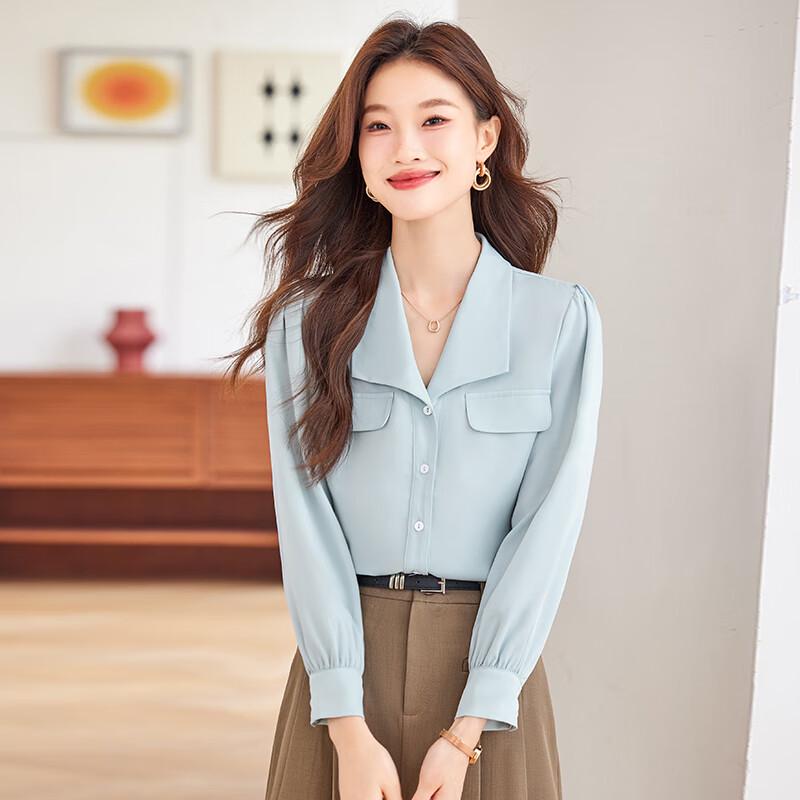 Teluoman Women's Swallow Collar Long Sleeve Professional Shirt