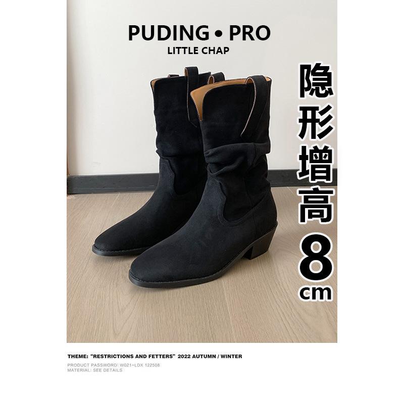 

Женские замшевые вестерн ботинки на скрытой платформе, новая коллекция осень-зима 2025, ретро стиль, маленький толстый каблук, средняя голень, ботинки Мартин 40 чёрный