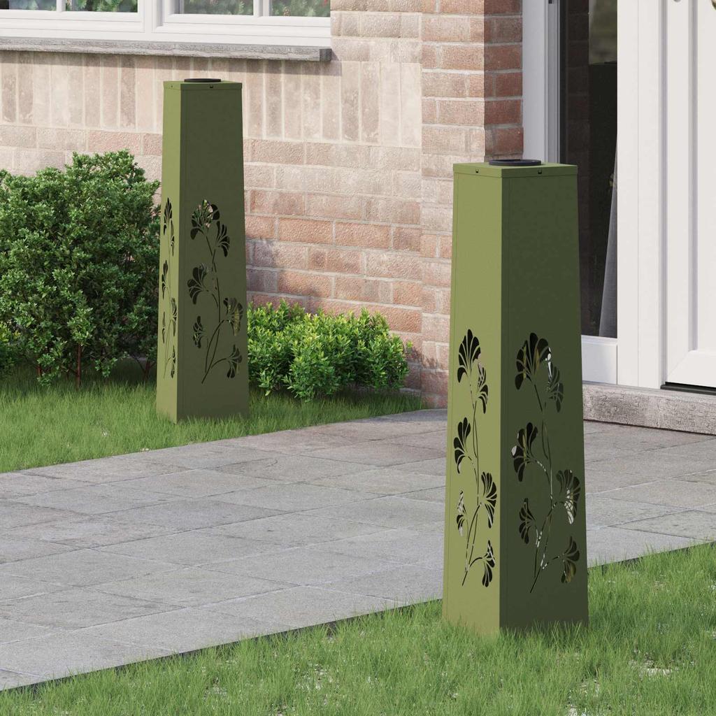 Solar LED Path Light 2 Pcs Olive Green Cold Rolled Steel