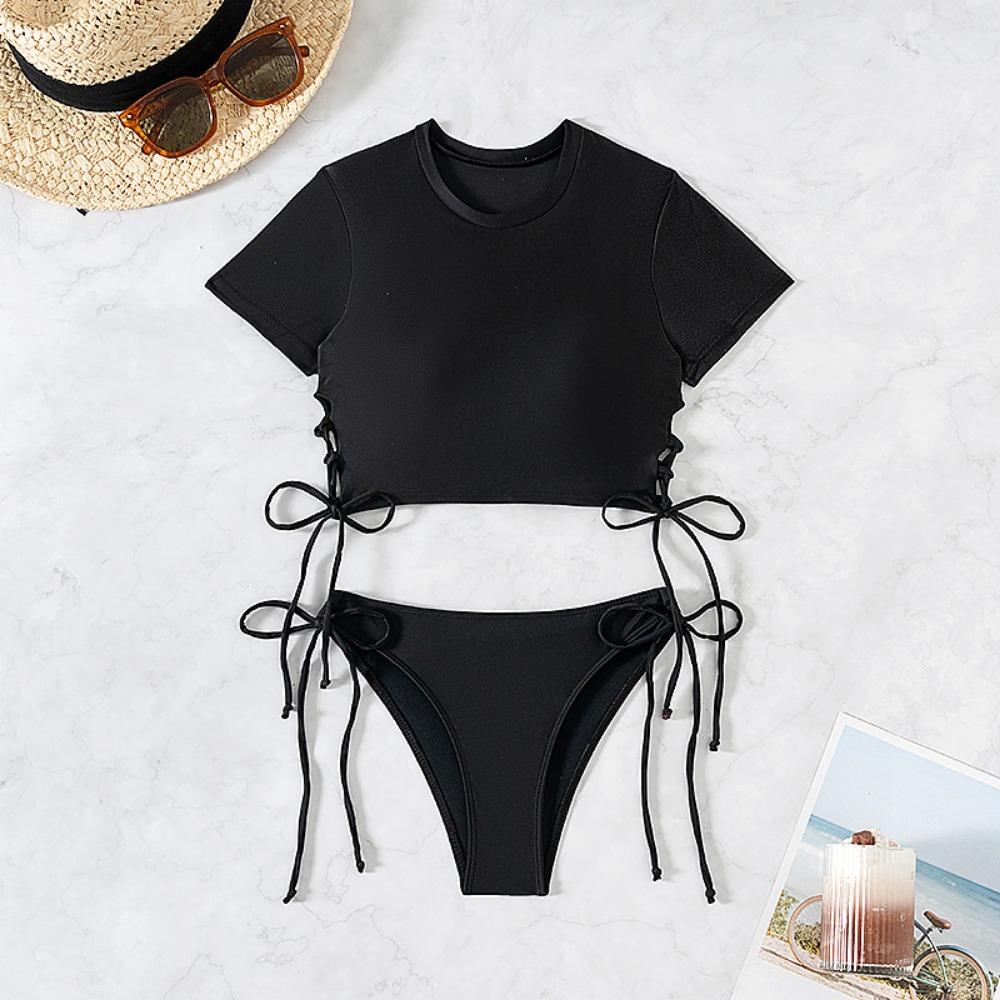 Quick-drying One-piece Solid Color Export Short-sleeved Swimsuit
