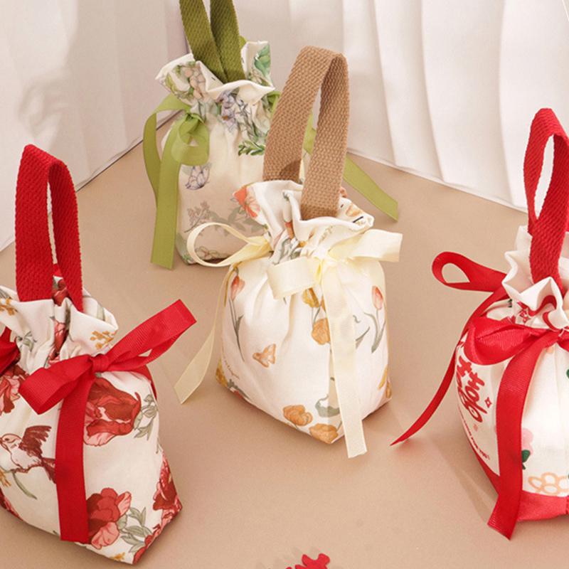 1Pieces Floral Canvas Drawstring Bag Small Flower Pouch Jewelry Packaging Bag Wedding Candy Christmas Gift Mountaineering Bag