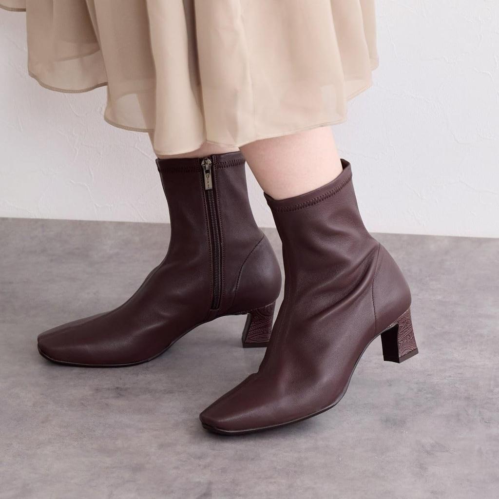 HIMIKO / 5cm Modified Heel Sheep Leather Stretch Boots / 641404D Brown 240