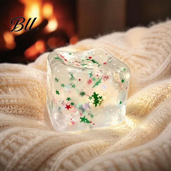 Ice Cube Sensory Toys Christmas Squeeze Toy, Confetti Filled Stress Relief Clear Toy Slow Rebound for Anxiety Reduction Transparent