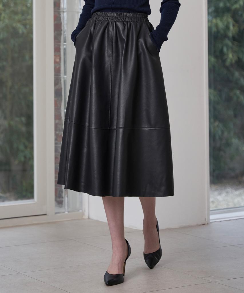 Leni And Mccoy Cut-Out Faux Leather Banding Skirt Mm10Sk470Fcy