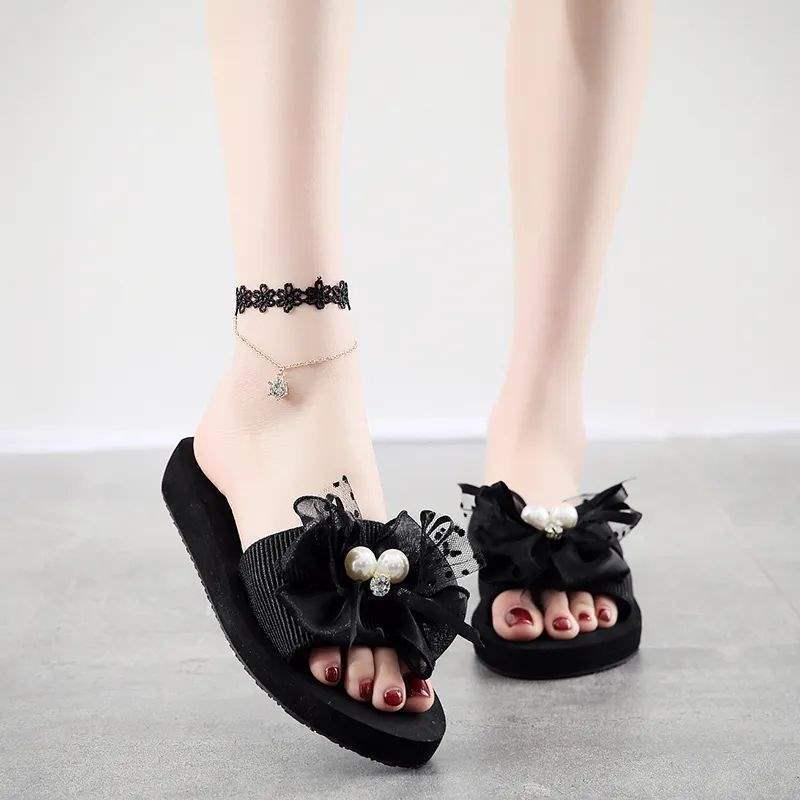 

Женские летние шлепанцы с бантом 2025 - Толстая подошва, Нескользящие, Универсальные туфли на танкетке для пляжа 38