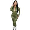 AL255 Women's Two-Piece Casual Sportswear Set - Hooded Faux Leather Jacket