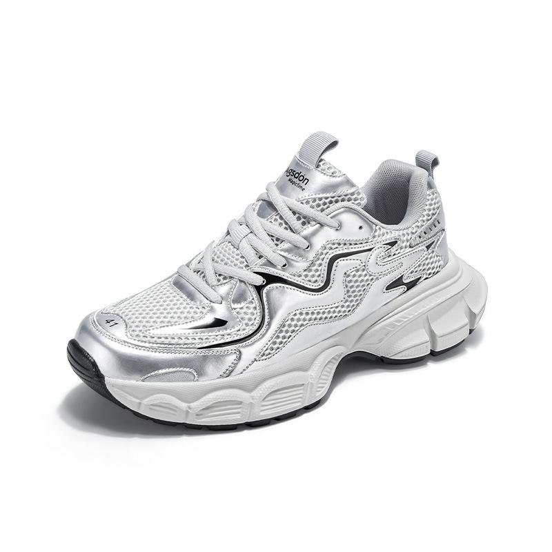 Silver dad shoes men's spring 2025 new high-end Hong Kong style mesh breathable height increase men's sports and leisure shoes