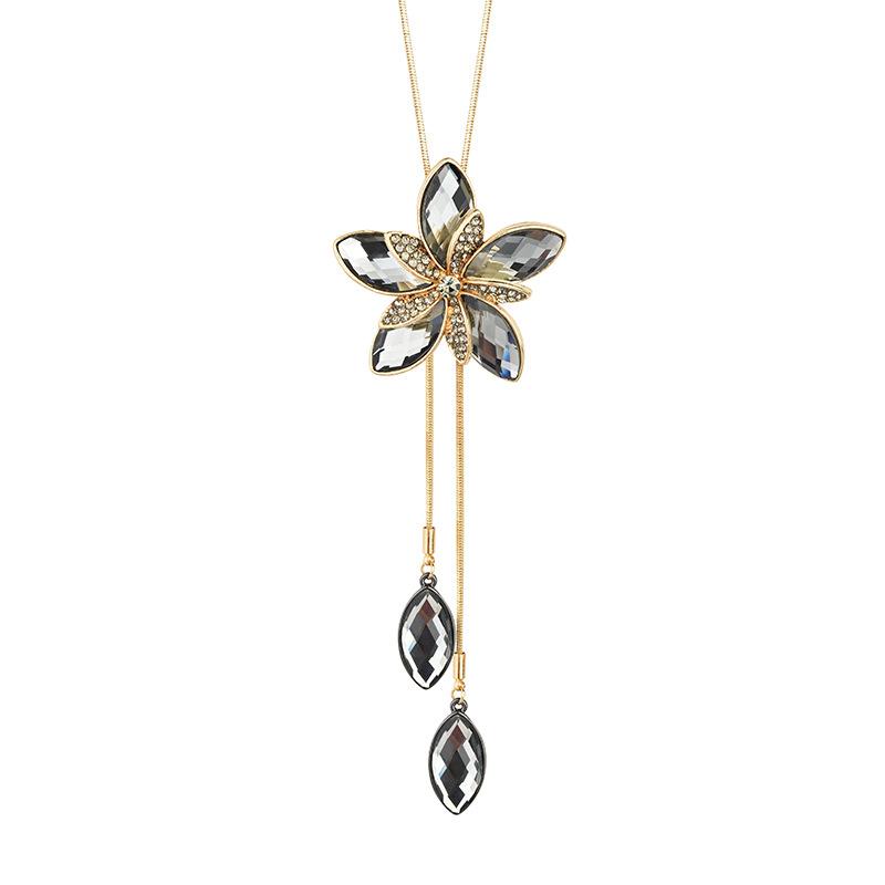 Crystal Flower Autumn and Winter High-end Temperament Long Autumn and Winter Tassel Pendant Necklace