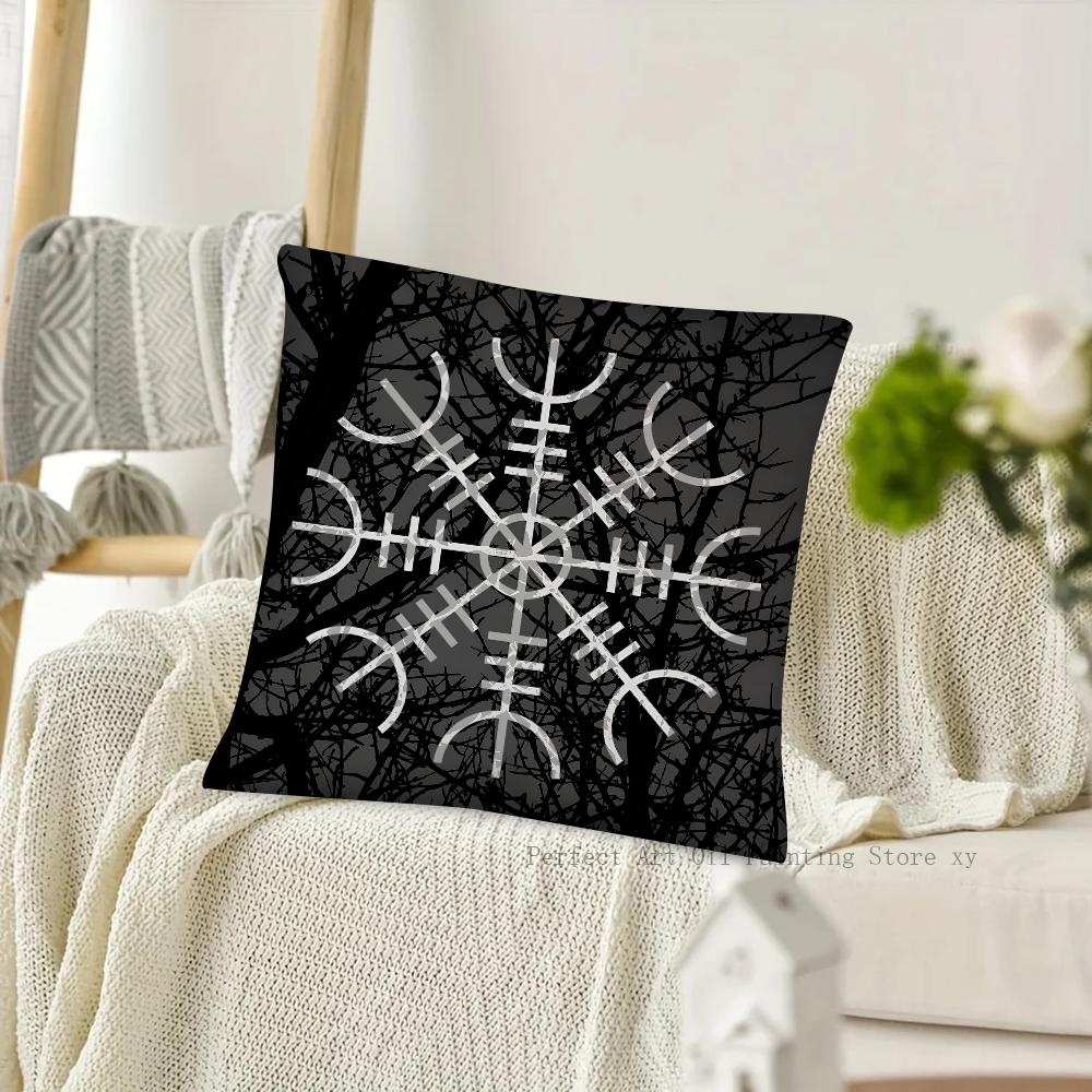 Viking Nordic Mystical Symbol Pillow Case Square Pillow Cushion Cover Bedroom Sofa Room Decoration Casual Pillow Cover
