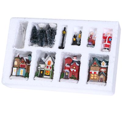 Juego de 10 aldeas navideñas: casas navideñas iluminadas con LED y figuras, colección de aldeas navideñas, decoración de interiores.