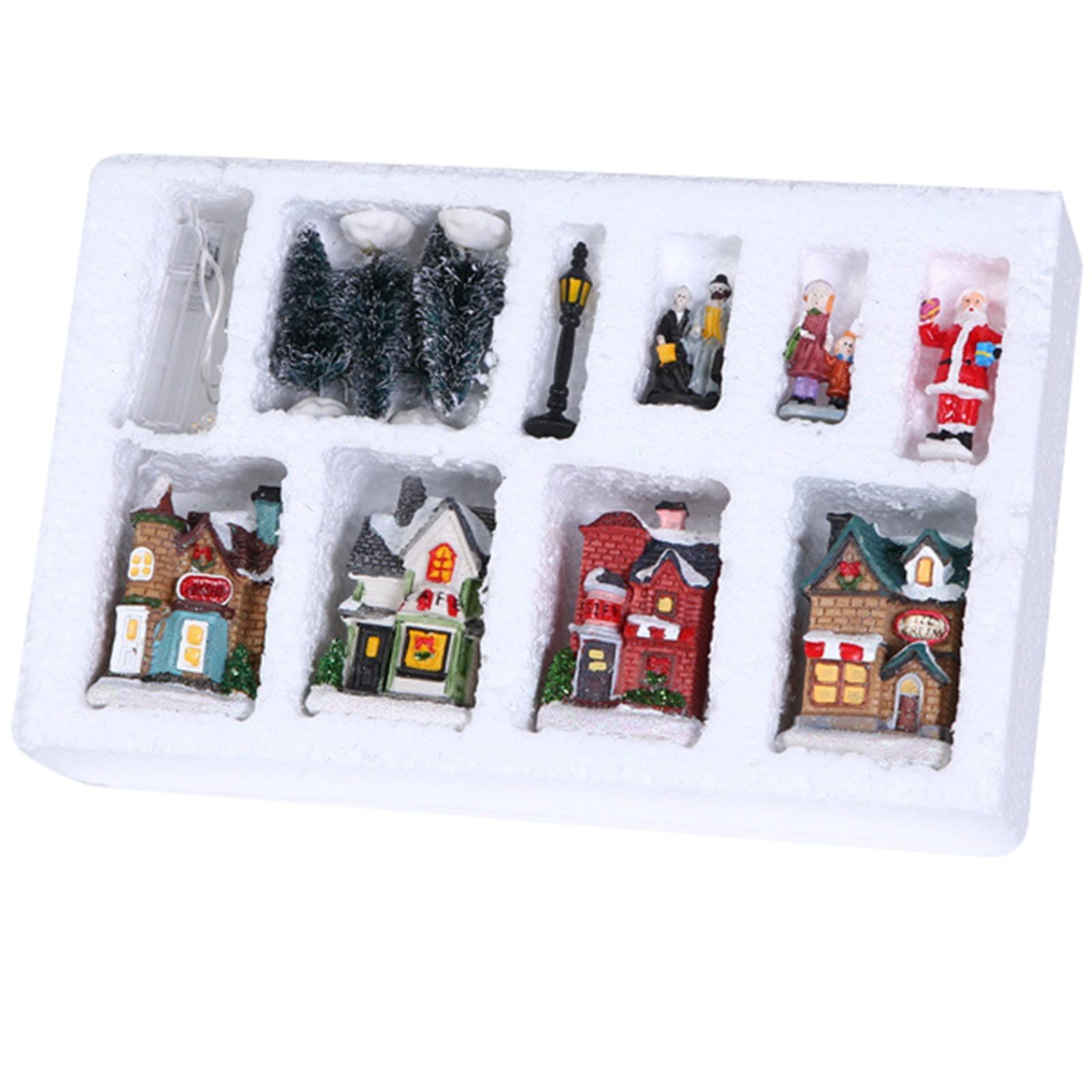 

10Pcs/Set Christmas Village - LED Lighted Christmas Village Houses With Figurines Christmas Village Collection Indoor Room Decor One Size красный