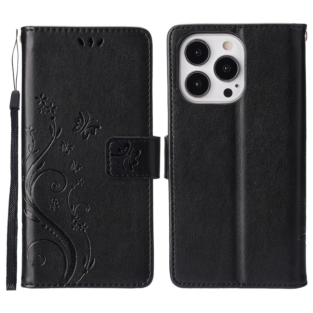 For iPhone 16 Pro Case Shockproof Butterfly Floral Leather Flip Phone Cover