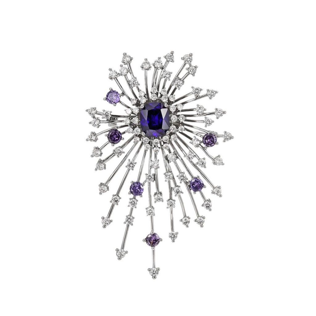 SUYU Fashionable Zircon Brooch Dazzling Fireworks Exquisite Brooch Fashionable Pin Buckle Women's Clothing Accessories