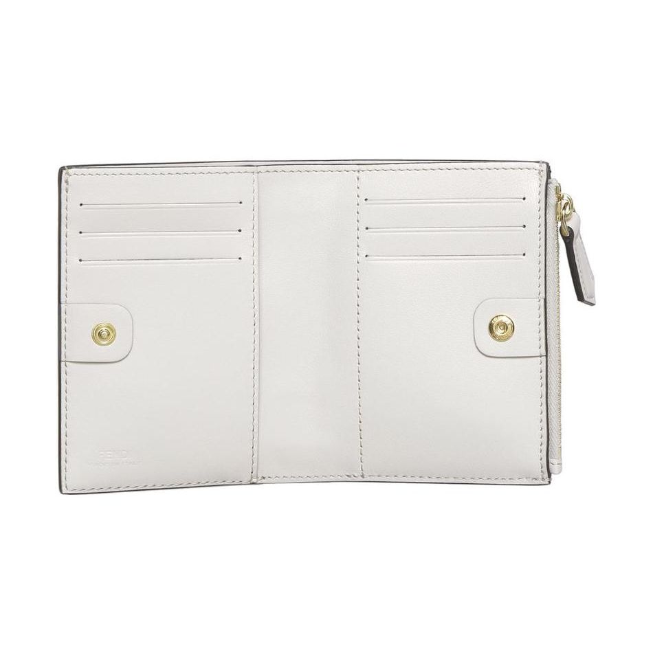 Fendi Embossed Logo Double Fold Design Calfskin Wallet Medium Women wallet White 8M0447AAYZF1C76