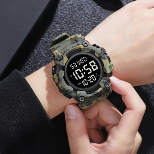 Men's Sports Watch, Chronograph, Backlight, Shock Resistant, Dual Display, 50M Water Resistant, Black