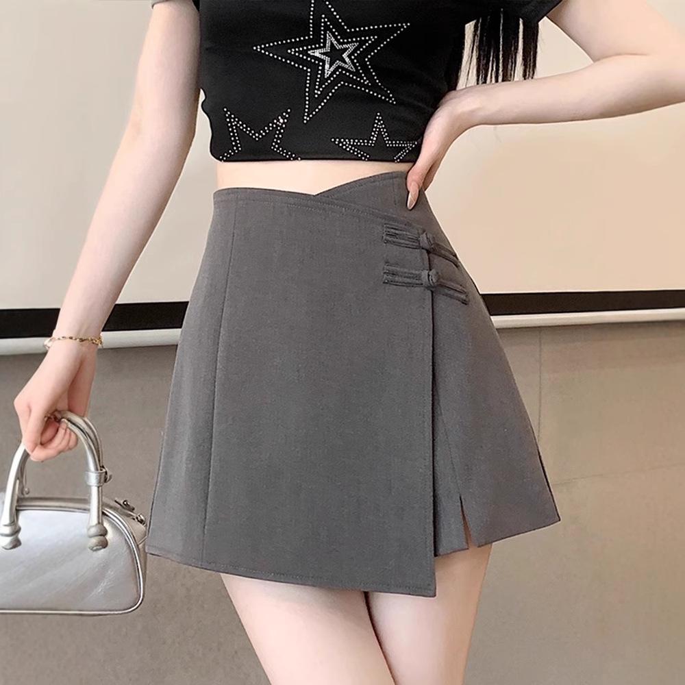2024 Summer High Waist Plus Size Chinese Style Irregular Skirt Shorts - Slimming Midi Design