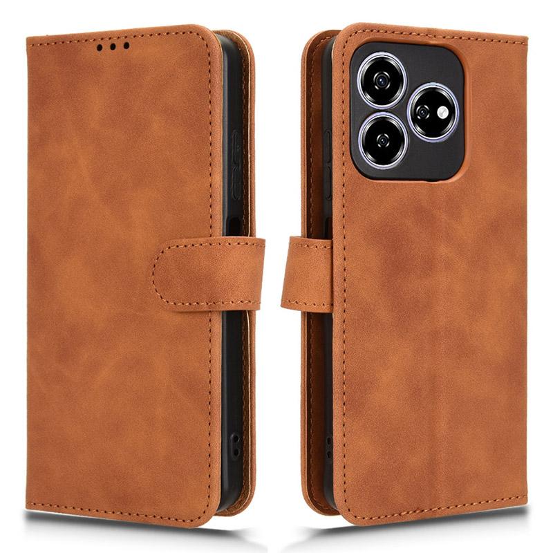 

For ZTE Axon 60 Case Skin-Feel Leather Wallet Folio Flip Anti-Drop Phone Cover Brown