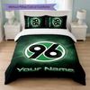 Set Biancheria da Letto Personalizzato Hannover 96 con Nome Testo 1 Copripiumino+2 Federe Logo Calcio Regalo Personalizzato per Occasione Speciale Decorazione Camera da Letto