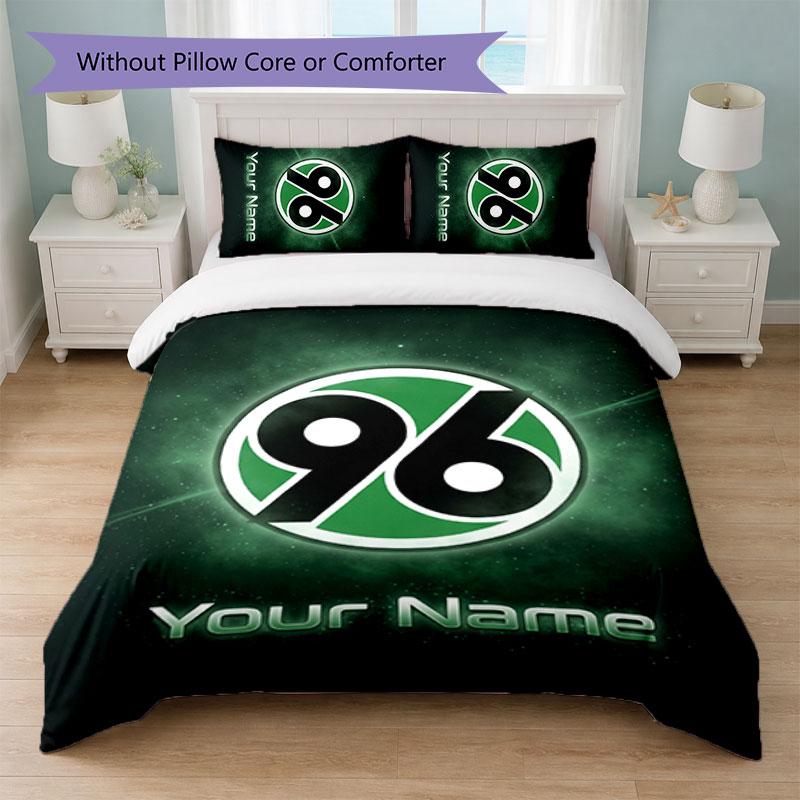 Set Biancheria da Letto Personalizzato Hannover 96 con Nome Testo 1 Copripiumino+2 Federe Logo Calcio Regalo Personalizzato per Occasione Speciale Decorazione Camera da Letto