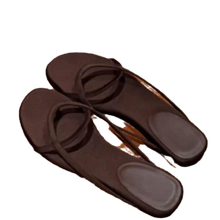 Leder Französisch Retro Dünner Riemen Zehensteg Sandalen Schuhe Damen tragen Sommer neu Strandurlaub flache coole Hausschuhe