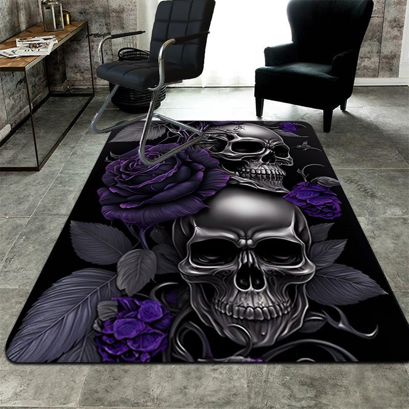 Purple skull and roses Rug Floor Mat for Living Room or Bedroom Soft and Comfortable Carpet a Gift for Birthday and Holiday.SFF0917587