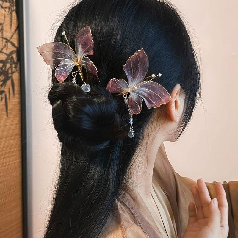 1 szt. Elegancka spinka do włosów w kształcie motyla w stylu Hanfu, retro, płynący dodatek do włosów, starożytna wróżka, retro spinka do włosów, antyczna