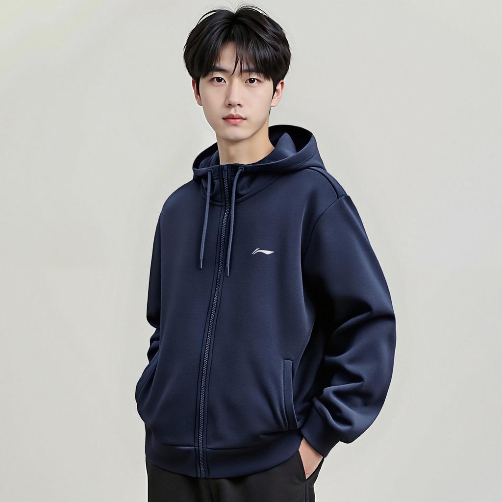 Li Ning Sweatshirts Men's Navy Hooded Moderate Regular AWDVG73-3