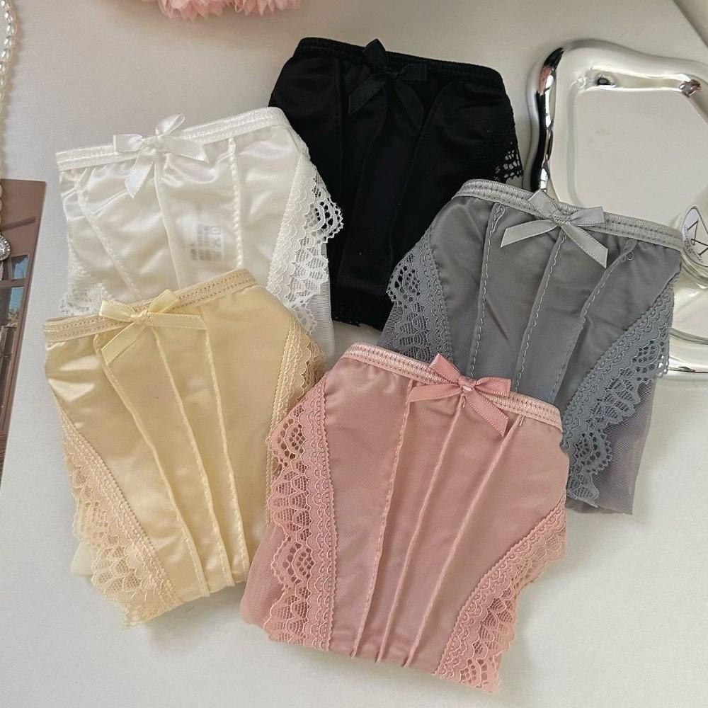 Low Waist Underwear for Women Bow Mesh Briefs Sweet Lace Thin Underwear Female