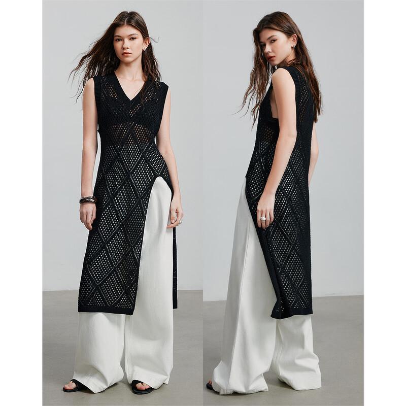 Women's Linen-Blend Knit Maxi Dress with Slit & Cutout