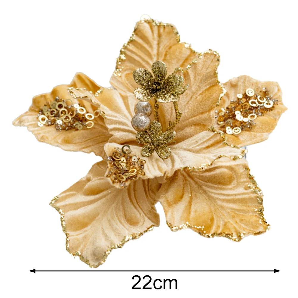 

22cm Christmas Flowers Christmas Tree Decorations Home Glitter Xmas Ornaments Home Decor Xmas Christmas Tree Ornaments шампанского