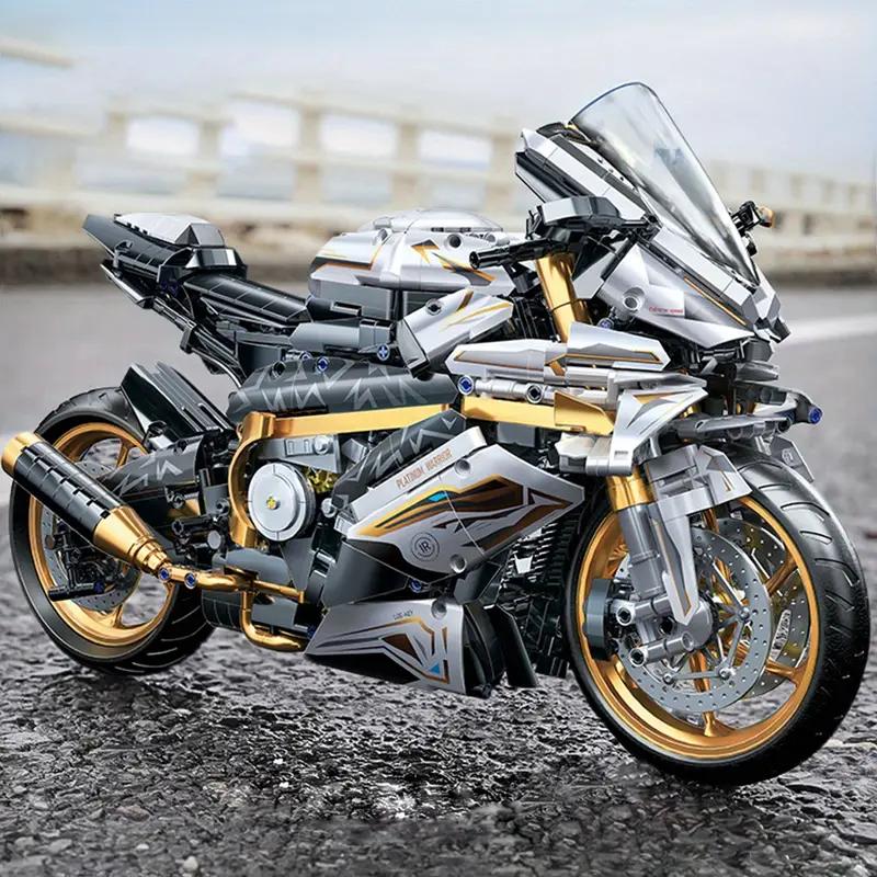 Non-Toxic 2431-Piece White Gold Motorcycle Building Blocks Easy Assembly Gift For Ages 14+